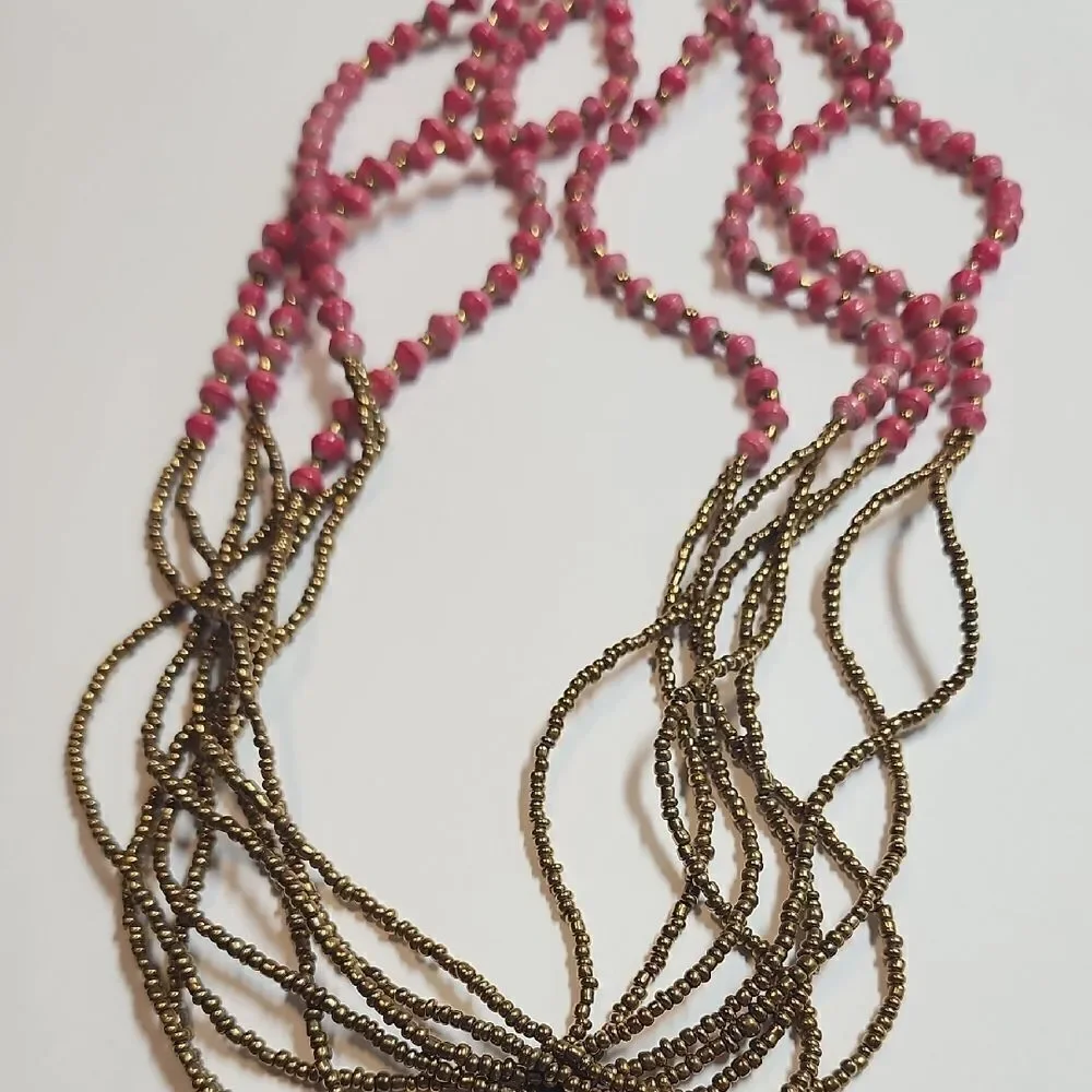 Teng Yue Elegant Pink Paper Bead And Seed Bead Necklace